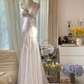 White halter-neck fitted backless sexy long ball gown R7766