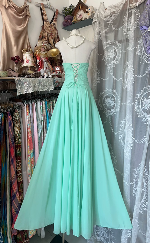 Light green tube top slim waist A-line temperament long skirt ball gown R6181