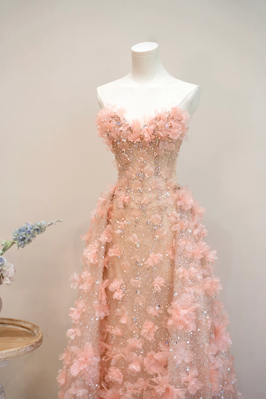 Light pink strapless fitted long ball gown, bridal dress R8896