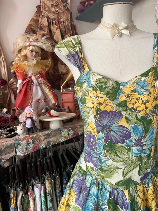 Vintage oil painting floral A-line short ball gown R6380