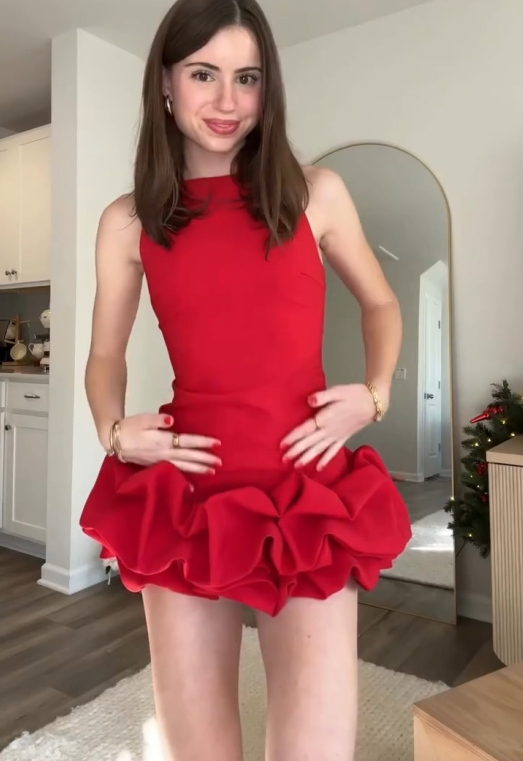 Red sleeveless slim waist flower bud short skirt homecoming dress R5589