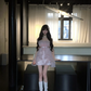 Pink tube top waist slim irregular tulle skirt homecoming dress R5087