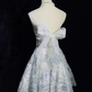 White bottom tube top butterfly design diamond waist A-line short skirt homecoming dress R5009
