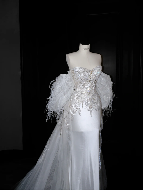 White tube top sequined waist slim sexy long skirt, prom dress R5665