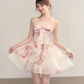 Pink floral sleeveless slim waist A-line short skirt homecoming dress R5408