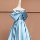 Light blue off-the-shoulder fitted waist long ball gown R8495
