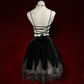 Black halter back sexy lace skirt short skirt homecoming dress R4927