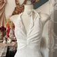 White halter neck slim waist hip fishtail sexy long ball gown R6221