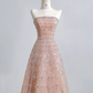 Light pink strapless, fitted waist, A-line skirt, long ball gown R8205