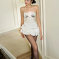 White suspenders slim waist sexy pleated skirt short skirt homecoming dress R4480