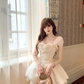 White elegant slim waist sexy lace A-line puffy skirt short skirt homecoming dress R4236