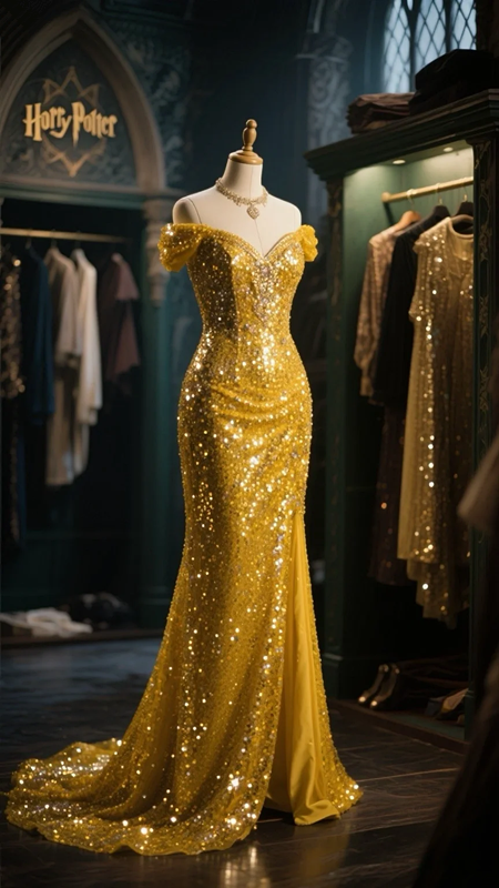 Gold sequined off-the-shoulder slim-waisted maxi ball gown R6079