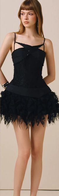 Black suspender design, slim waist, A-line irregular skirt, homecoming dress R4600