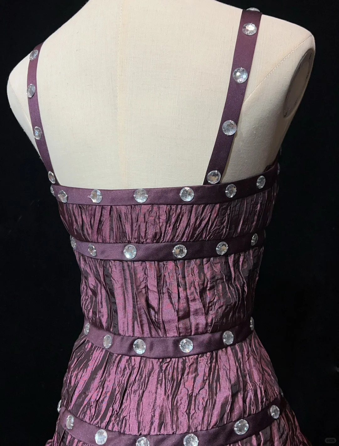 Dark purple retro suspender pleated waist puffy skirt short skirt homecoming dress R4968