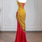 Yellow and red embellished strapless waist-cinching long classic ball gown/bridal dress R8240