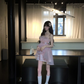 Pink tube top waist slim irregular tulle skirt homecoming dress R5087