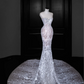White sequined tube top pattern waist slim hip long skirt, prom dress R5629
