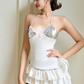 White suspenders slim waist sexy pleated skirt short skirt homecoming dress R4480