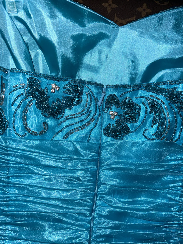 Azure blue strapless fitted waist elegant fairy long ball gown R6899