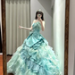 Blue-green strapless fitted waist slim-fitting ball gown with a full skirt R8623