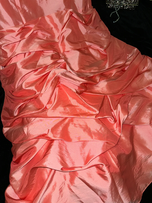 Pink strapless, fitted waist, alluring and sexy long ball gown R6939