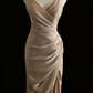 Champagne-colored halter-neck, fitted, pleated, bodycon, sexy long ball gown R6700