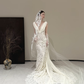 White sleeveless V-neck lace waist slim fishtail sexy long dress bridal gown R6061