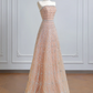 Light pink strapless, fitted waist, A-line skirt, long ball gown R8205