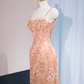 Gold halter-neck, fitted, bodycon long ball gown/bridal dress R8986