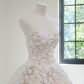 Off-white strapless floral appliqué fitted waist puff skirt long ball gown/bridal dress R8465