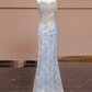 Light blue strapless, fitted, bodycon, sexy long rhinestone ball gown R8290