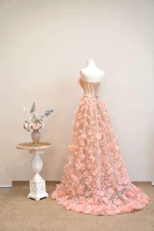 Light pink strapless fitted long ball gown, bridal dress R8896