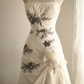 White halter-neck, black embroidered, fitted, bodycon long ball gown R6740