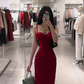 Red spaghetti strap waist-cinching slim-fit bodycon sexy prom dress R7926
