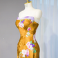 Mustard yellow strapless fitted long ball gown, bridal dress R9016