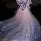 Light purple gradient strapless fitted waist long ball gown/bridal dress R8776