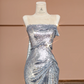 Silver sequined sleeveless fitted long ball gown R8405