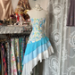 Blue floral print strapless fitted mini dress, ball gown R6260