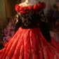 Red off-shoulder retro fitted waist ball gown/bridal dress R7272