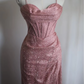 Pink sequined halter-neck fitted long ball gown R6779