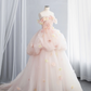 Light pink strapless, fitted waist, full skirt, long ball gown R8435