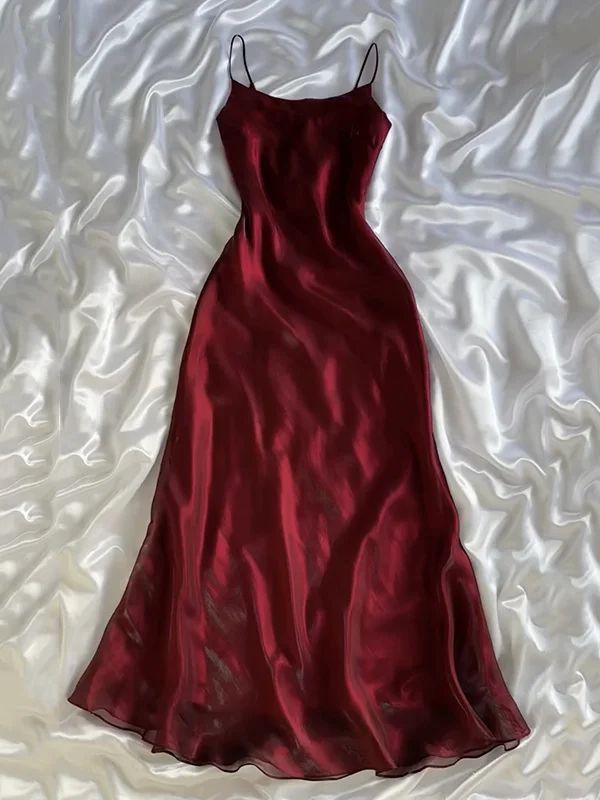 Dark red suspender waist slimming elegant sexy dress, prom dress R5430