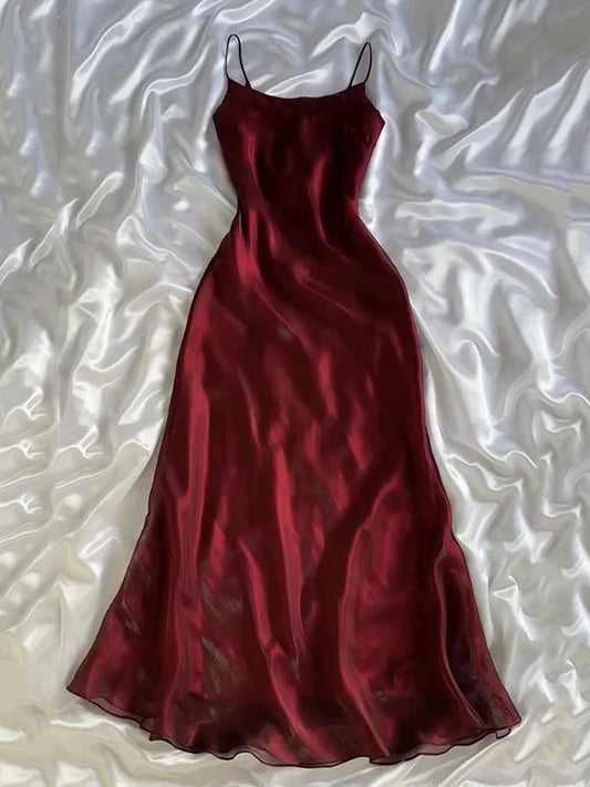 Dark red suspender waist slimming elegant sexy dress, prom dress R5430