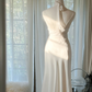 White halter neck fitted waist slim-fit lace skirt long ball gown R7695