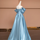 Light blue off-the-shoulder fitted waist long ball gown R8495