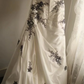 White halter-neck, black embroidered, fitted, bodycon long ball gown R6740