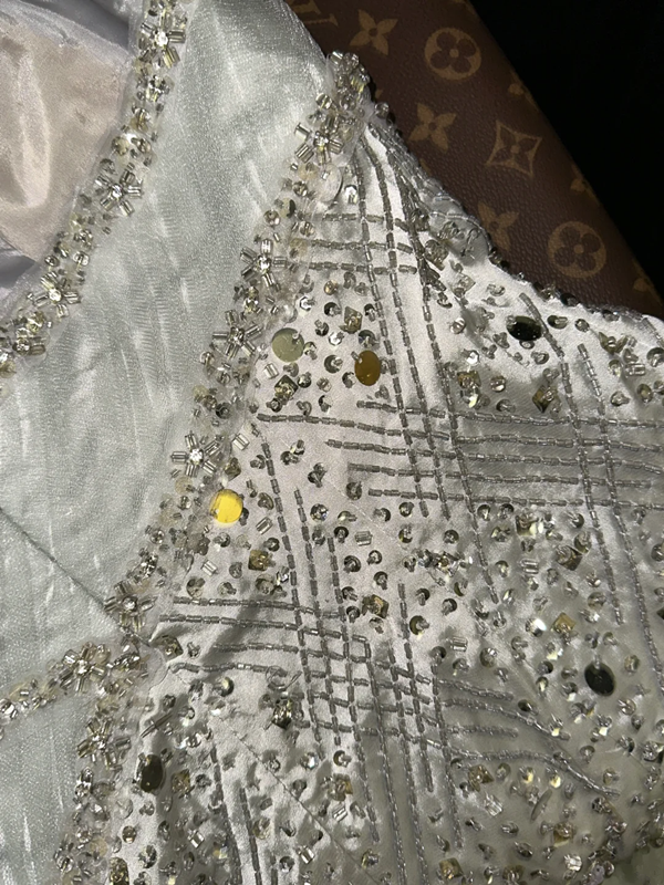 White strapless rhinestone-embellished fitted long ball gown R7019