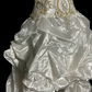 White strapless fitted waist slim-fitting ball gown with retro floral pattern R8109