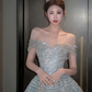 Light blue off-the-shoulder fitted bodice ball gown/bridal dress R8652