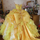 Yellow retro strapless waist-cinching elegant ball gown/bridal dress R7252